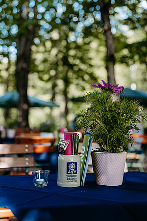 Ein schattiger Platz im Biergarten von Hellabrunn auf einer Veranstaltung